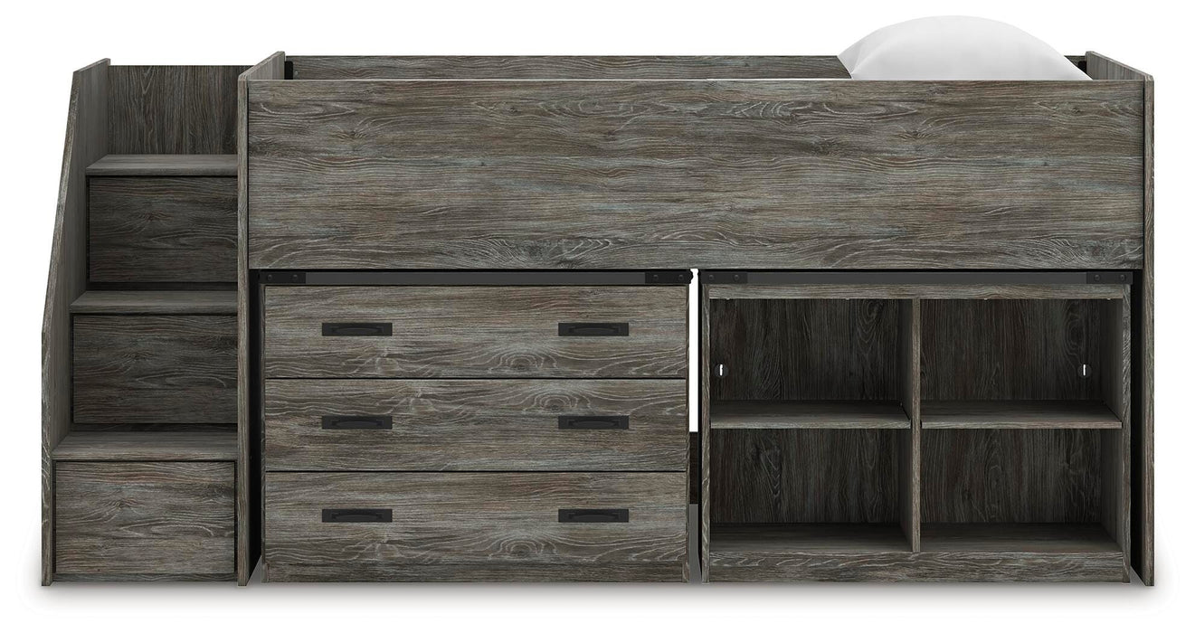 Frandern Loft Bed with Bookcase and Drawer Storage - Dan Dan The Mattress Man (Midland, MI)