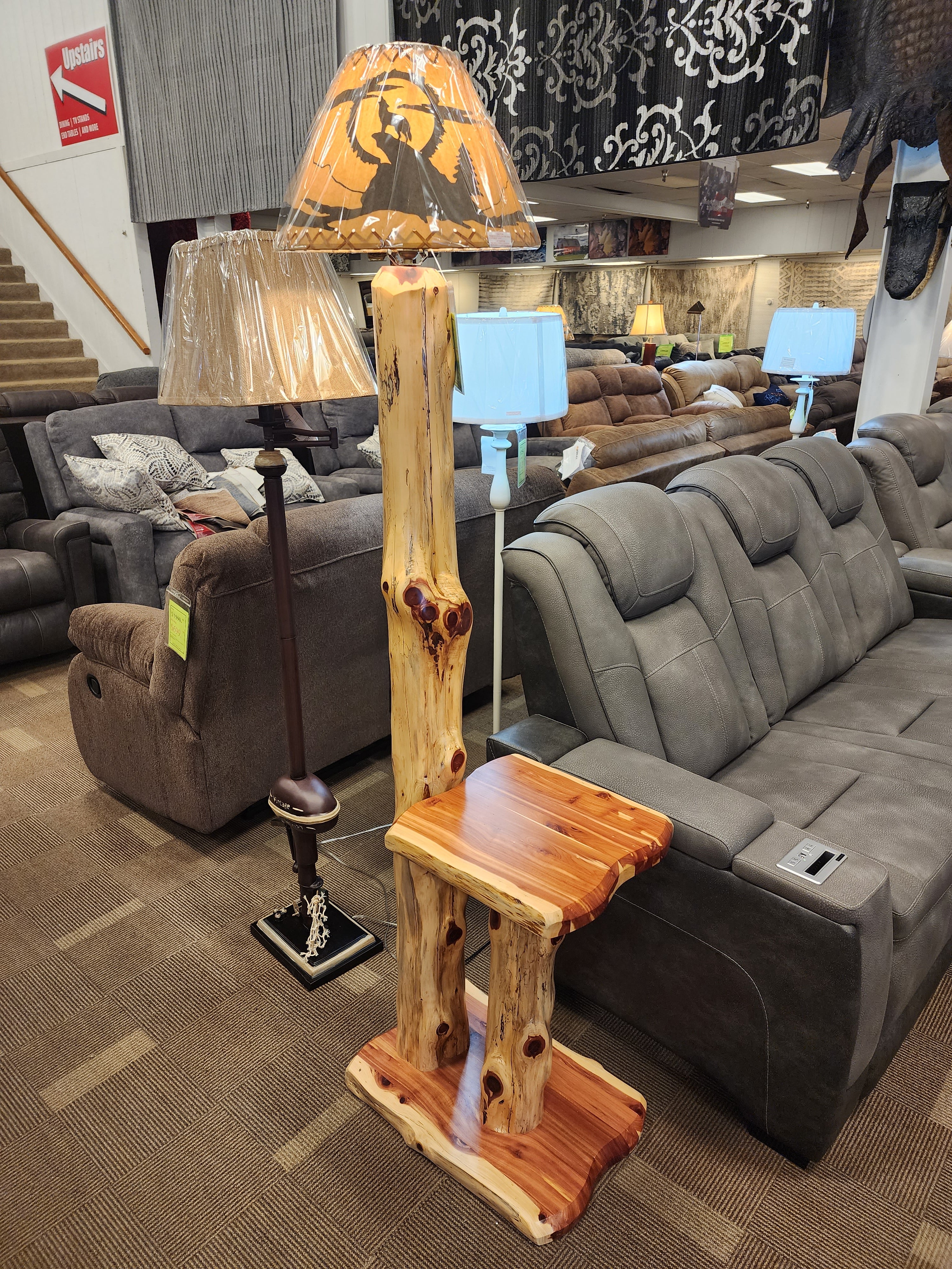 Rustic Red Cedar Floor Lamp Table with Shade - Dan Dan The Mattress Man (Midland, MI)