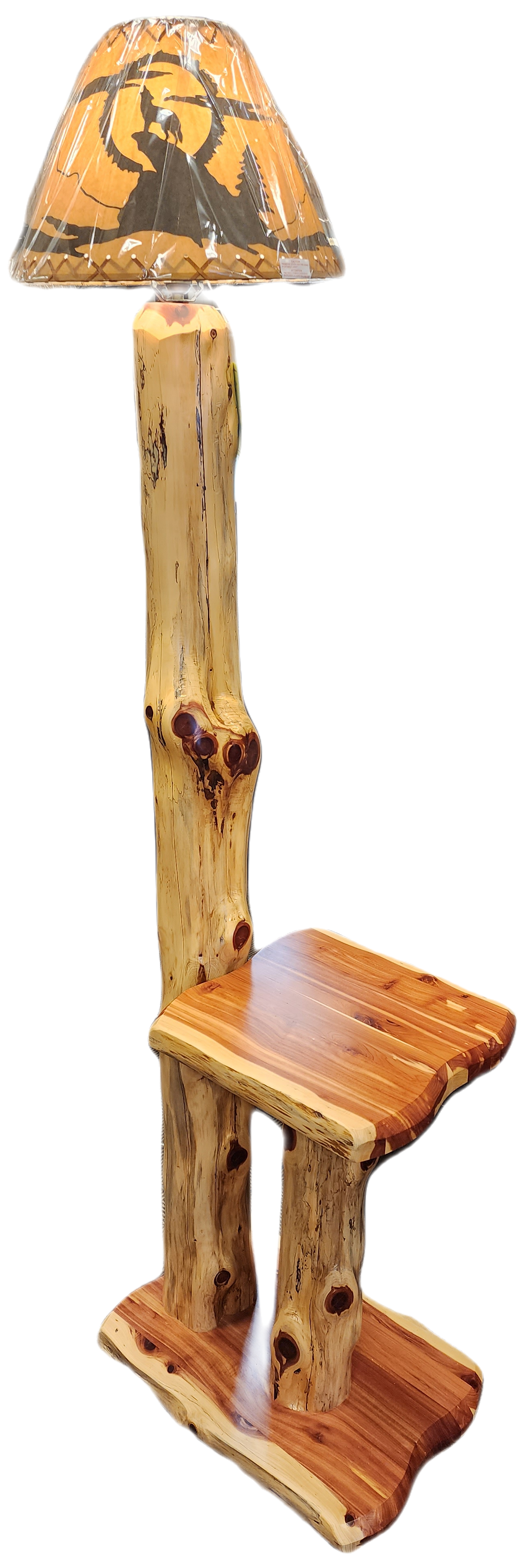 Rustic Red Cedar Floor Lamp Table with Shade - Dan Dan The Mattress Man (Midland, MI)
