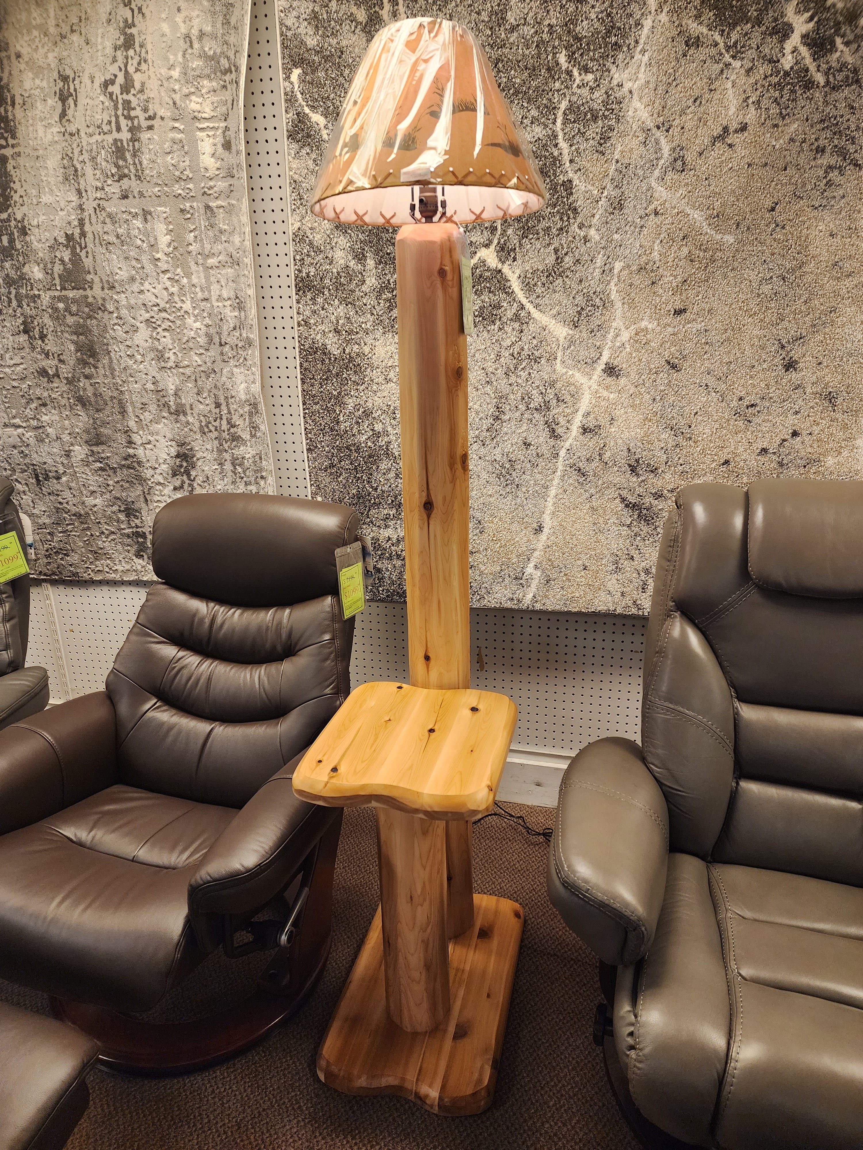 White Cedar Floor Lamp Table with Shade - Dan Dan The Mattress Man (Midland, MI)