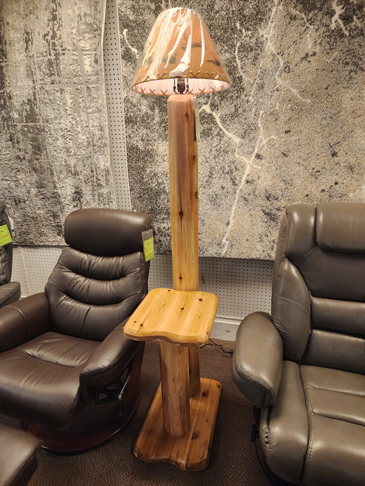 White Cedar Floor Lamp Table with Shade
