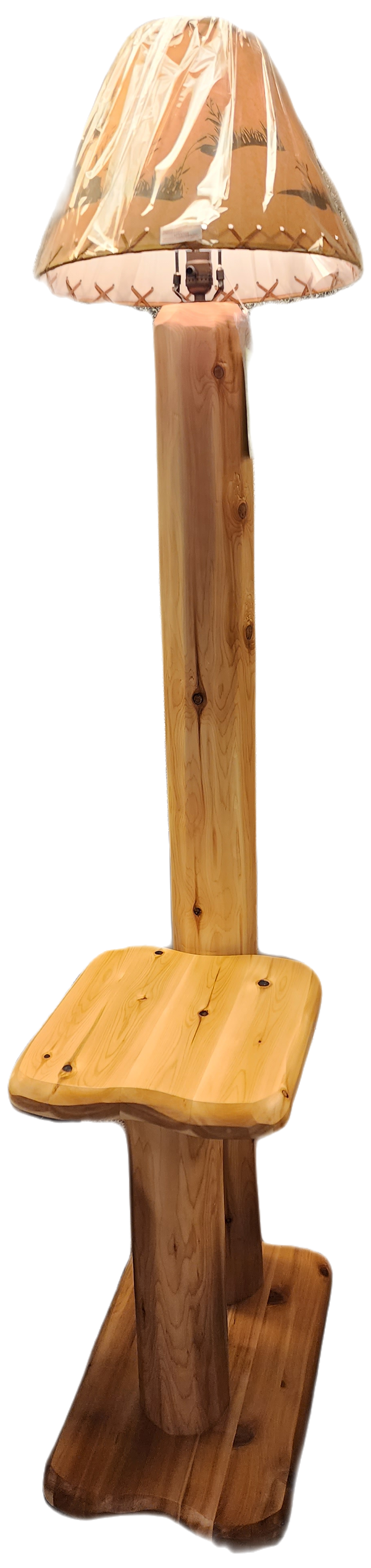 White Cedar Floor Lamp Table with Shade - Dan Dan The Mattress Man (Midland, MI)