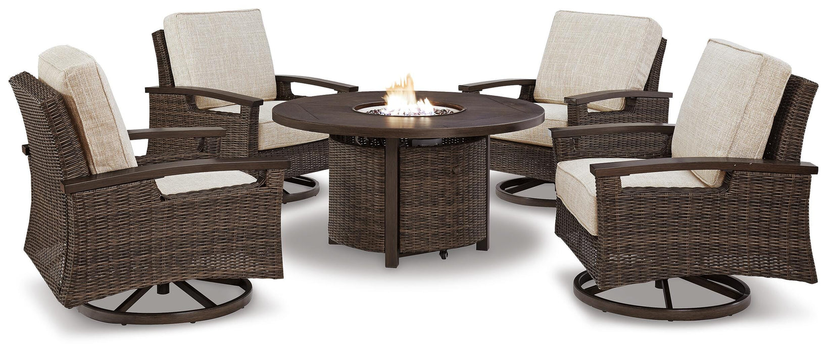 Paradise Trail Paradise Trail Fire Pit Table with 4 Nuvella Swivel Lounge Chairs - Dan Dan The Mattress Man (Midland, MI)