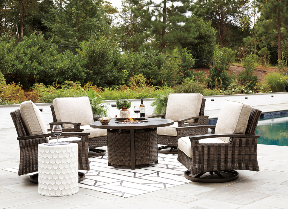 Paradise Trail Paradise Trail Fire Pit Table with 4 Nuvella Swivel Lounge Chairs - Dan Dan The Mattress Man (Midland, MI)