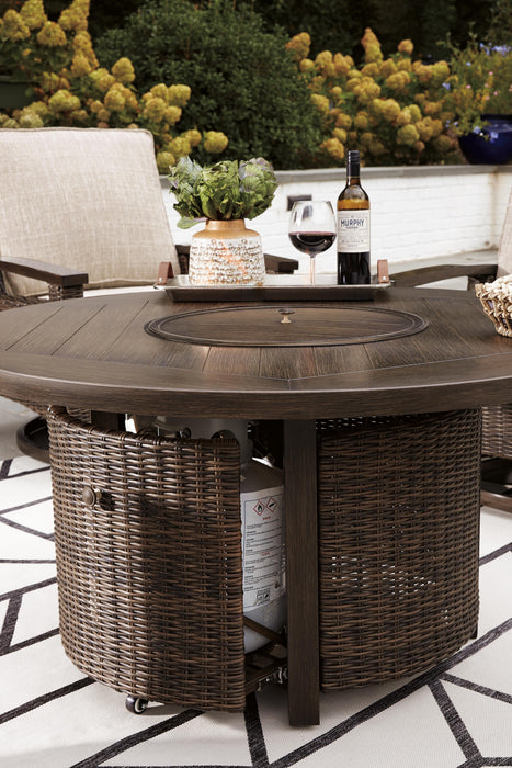 Paradise Trail Paradise Trail Fire Pit Table with 4 Nuvella Swivel Lounge Chairs - Dan Dan The Mattress Man (Midland, MI)