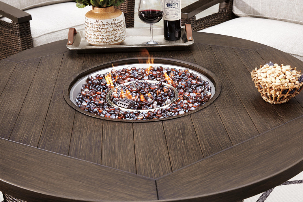 Paradise Trail Paradise Trail Fire Pit Table with 4 Nuvella Swivel Lounge Chairs - Dan Dan The Mattress Man (Midland, MI)