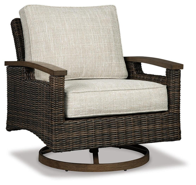 Paradise Trail Paradise Trail Fire Pit Table with 4 Nuvella Swivel Lounge Chairs - Dan Dan The Mattress Man (Midland, MI)