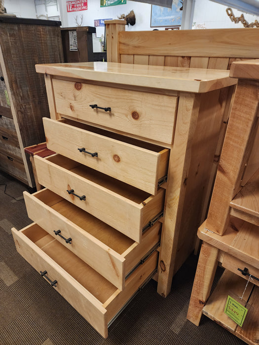 Rough Sawn Pine 5 Drawer Chest - Clear Coat