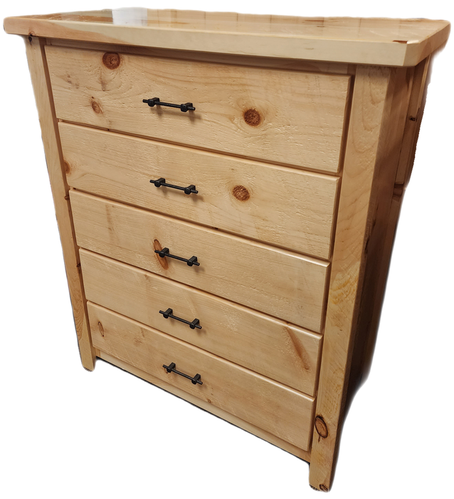 Rough Sawn Pine 5 Drawer Chest - Clear Coat